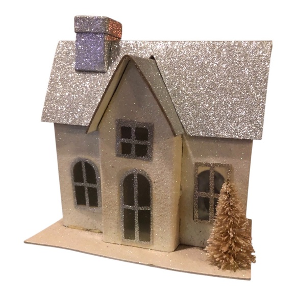 Light Up Glittering Silver Holiday House Decoration - Picture 4 of 4